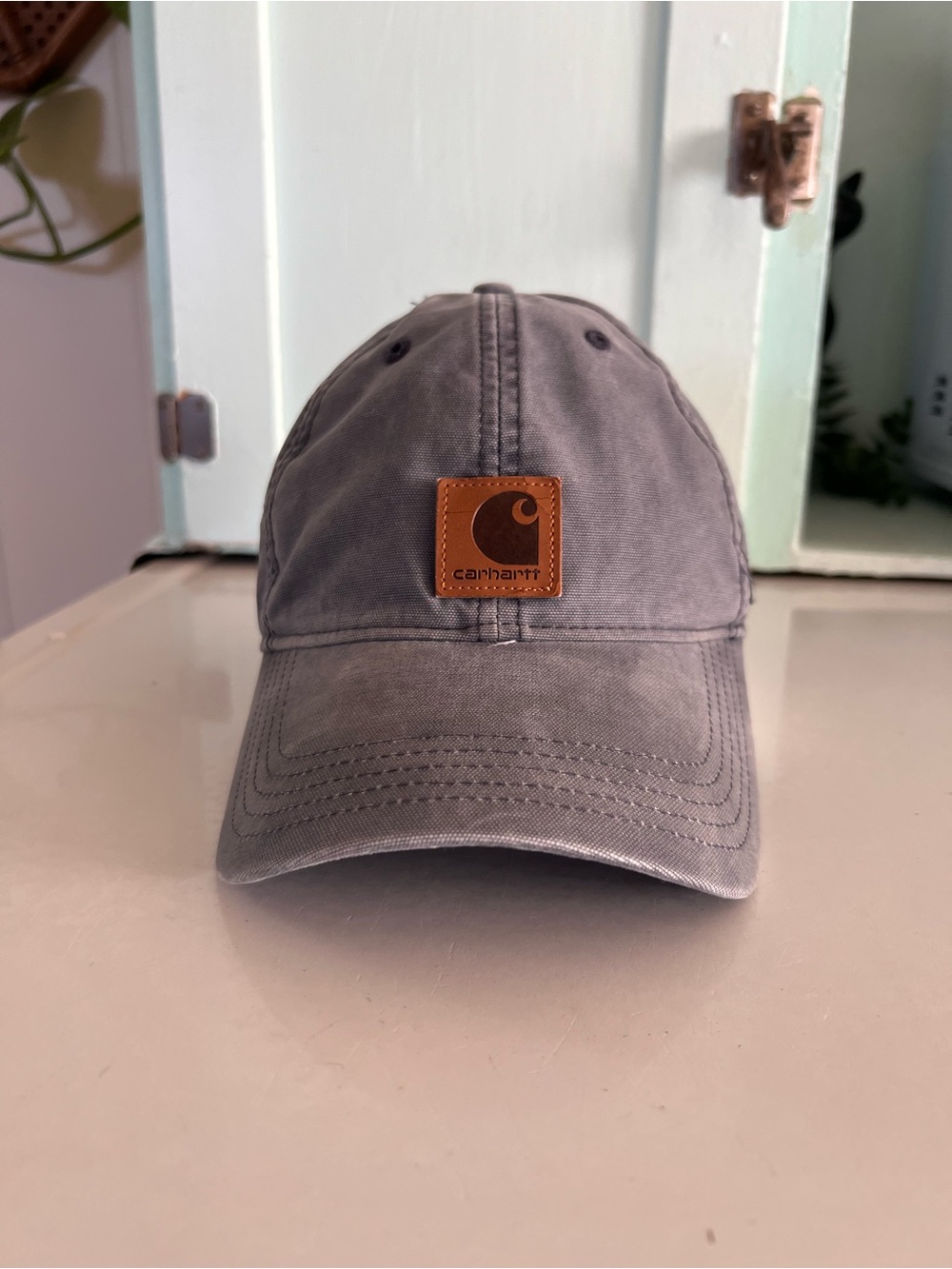 Carhartt Gray Washed Canvas Logo Patch Baseball Cap